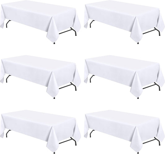 WEALUXE White Table Cloths for 6 Foot Folding Tables [6 Pack, 60x102 Inches] White Tablecloths Rectangular, Stain and Wrinkle Resistant Washable Linen Fabric Cloth
