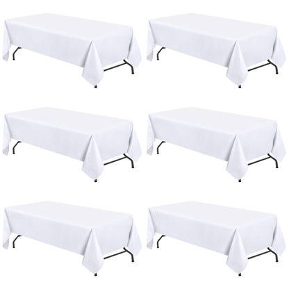 WEALUXE White Table Cloths for 6 Foot Folding Tables [6 Pack, 60x102 Inches] White Tablecloths Rectangular, Stain and Wrinkle Resistant Washable Linen Fabric Cloth