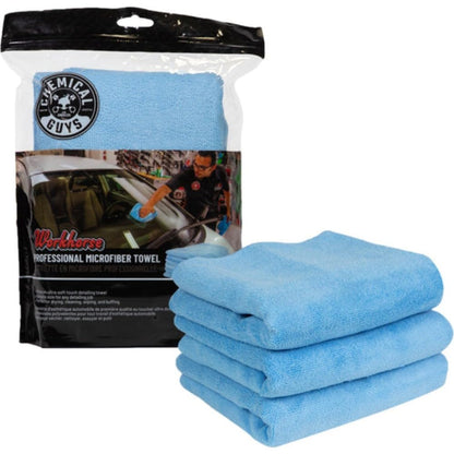 Chemical Guys, Workhorse Plush Microfiber Towels, 16 x 16 in, Black, 3 Pack