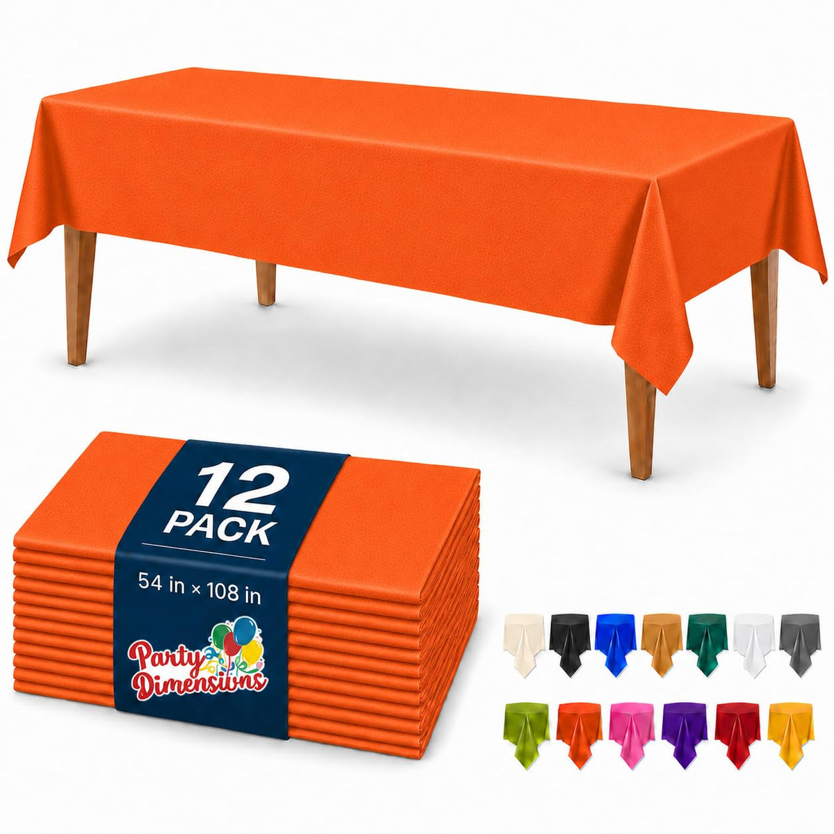 Party Dimensions White Disposable Plastic Tablecloth for Rectangle Tables (12 Pack) Table Cloths for Parties, Events & Weddings, Indoors Outdoors, 54 x 108 inches, Plastic Table Cover