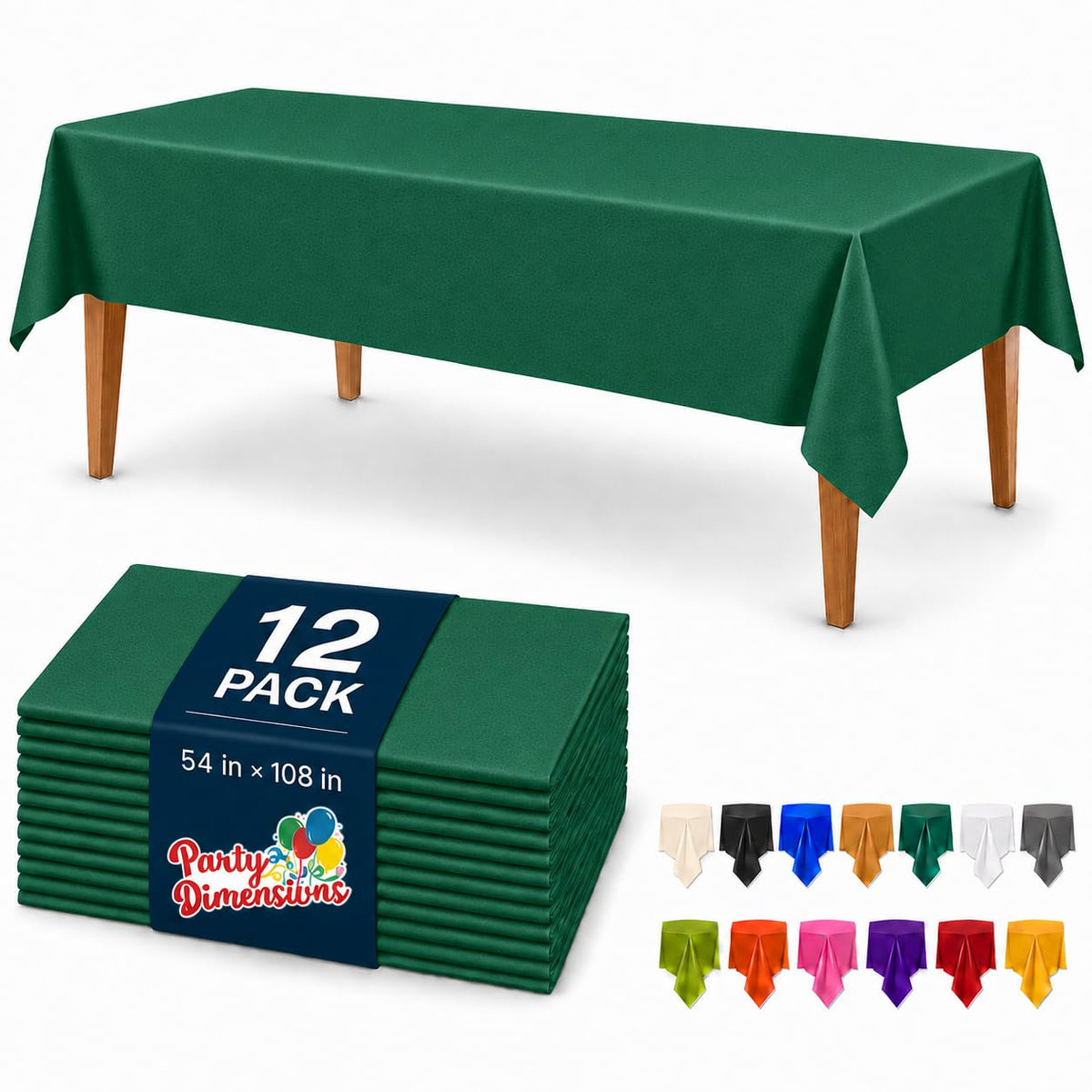 Party Dimensions White Disposable Plastic Tablecloth for Rectangle Tables (12 Pack) Table Cloths for Parties, Events & Weddings, Indoors Outdoors, 54 x 108 inches, Plastic Table Cover