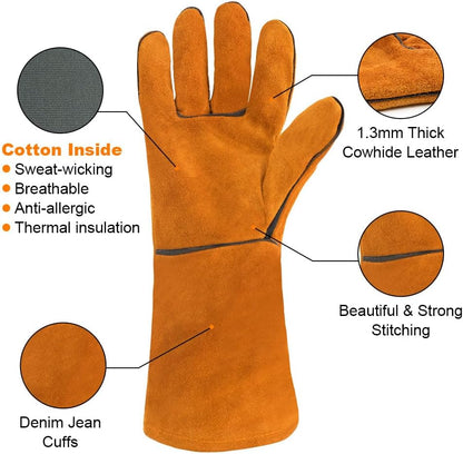 AUAUY Welding Gloves, Heat Resistant Long Leather Gauntlets