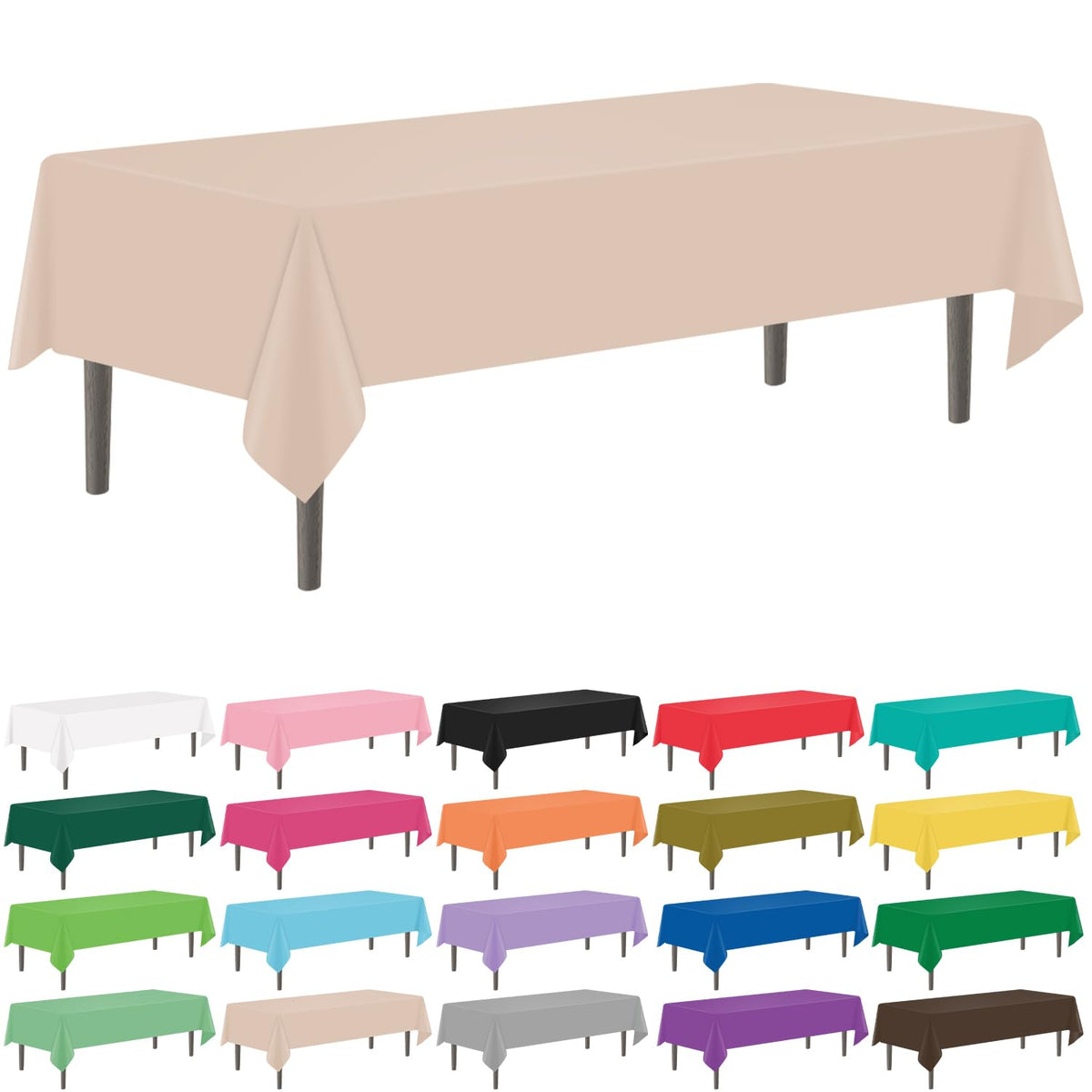 YSYJ 12 Pack Beige 54 x 108 Inch Disposable Plastic Tablecloths Rectangular Table Cloth Plastic Table Cover for Parties