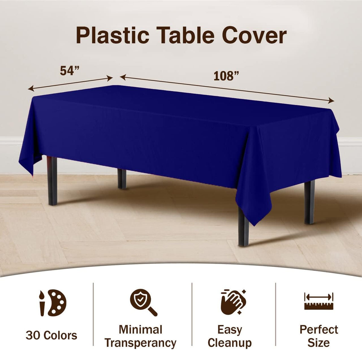 Exquisite Navy Plastic Table Cloth Disposable 6 Pack - 54 x 108 Inch Rectangle Tablecloth for 6 Foot Tables - Waterproof Table Cover for Party Wedding Birthday Graduation BBQ Catering