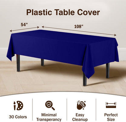 Exquisite Navy Plastic Table Cloth Disposable 6 Pack - 54 x 108 Inch Rectangle Tablecloth for 6 Foot Tables - Waterproof Table Cover for Party Wedding Birthday Graduation BBQ Catering