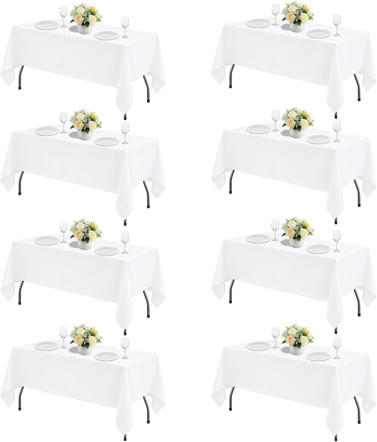 White Rectangle Table Cloth 60 x 102 Inch, 8 Pack