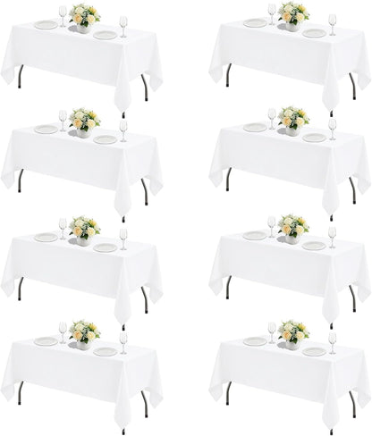 White Rectangle Table Cloth 60 x 102 Inch, 8 Pack