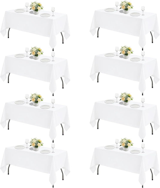 White Rectangle Table Cloth 60 x 102 Inch, 8 Pack