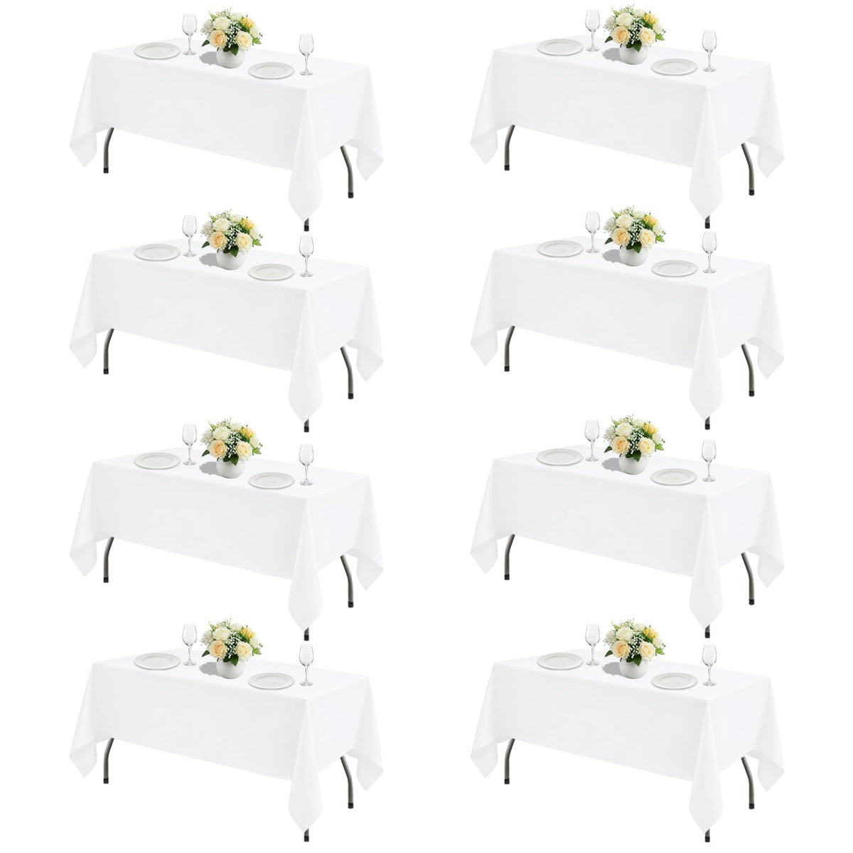 White Rectangle Table Cloth 60 x 102 Inch, 8 Pack