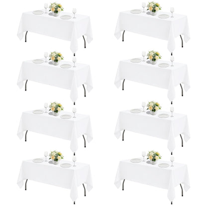 White Rectangle Table Cloth 60 x 102 Inch, 8 Pack