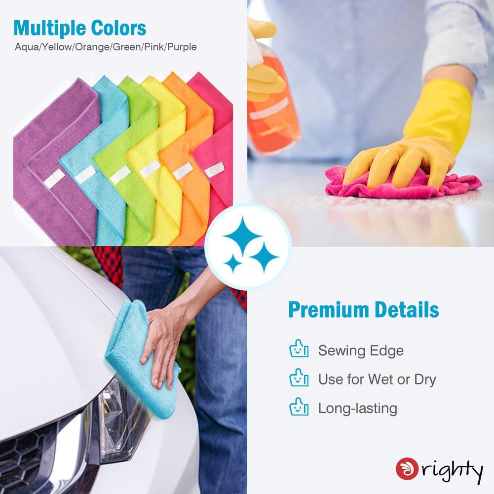 Orighty Microfiber Cleaning Cloth, Cleaning Rags, 12 Pack, 12x11 in