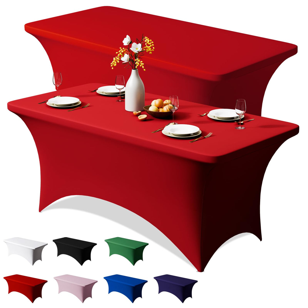 Trlyc 2 Pack 6FT Black Spandex Table Cloth 72 x 30 Inch