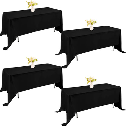 4 Pack Rectangle Tablecloth 60x102 Inch Black Washable Polyester Table Cover for Wedding Dining Table Buffet Parties Banquet Decoration（Black）