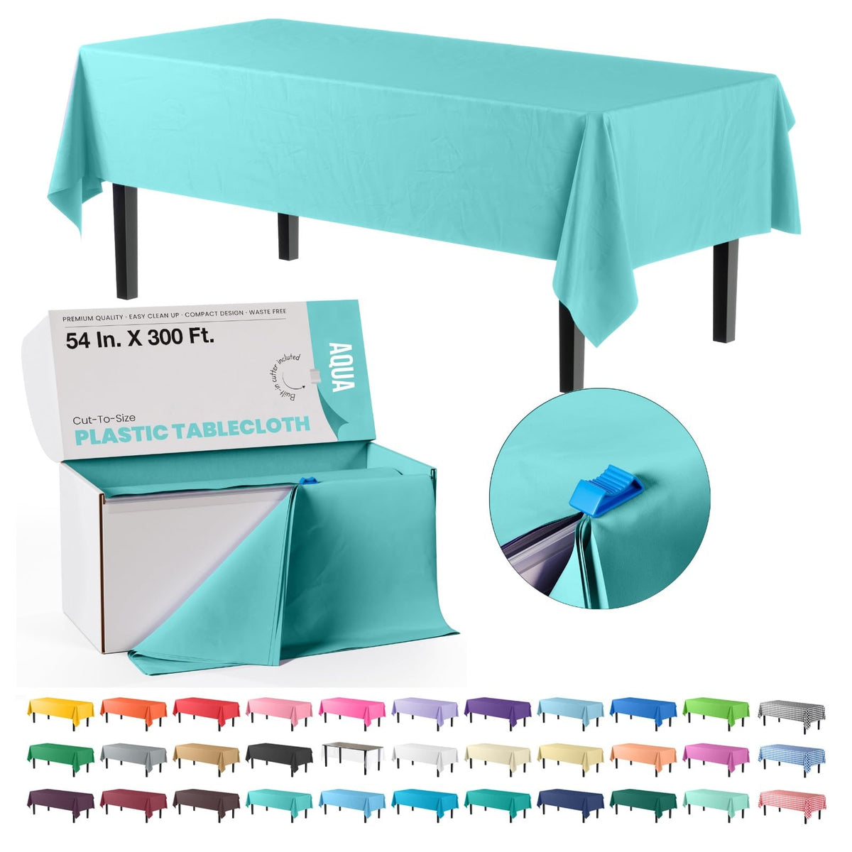 Exquisite Red 54x300in Plastic Disposable Tablecloth Roll with Built-in Cutter - 36 Rectangle Table Covers in a Box
