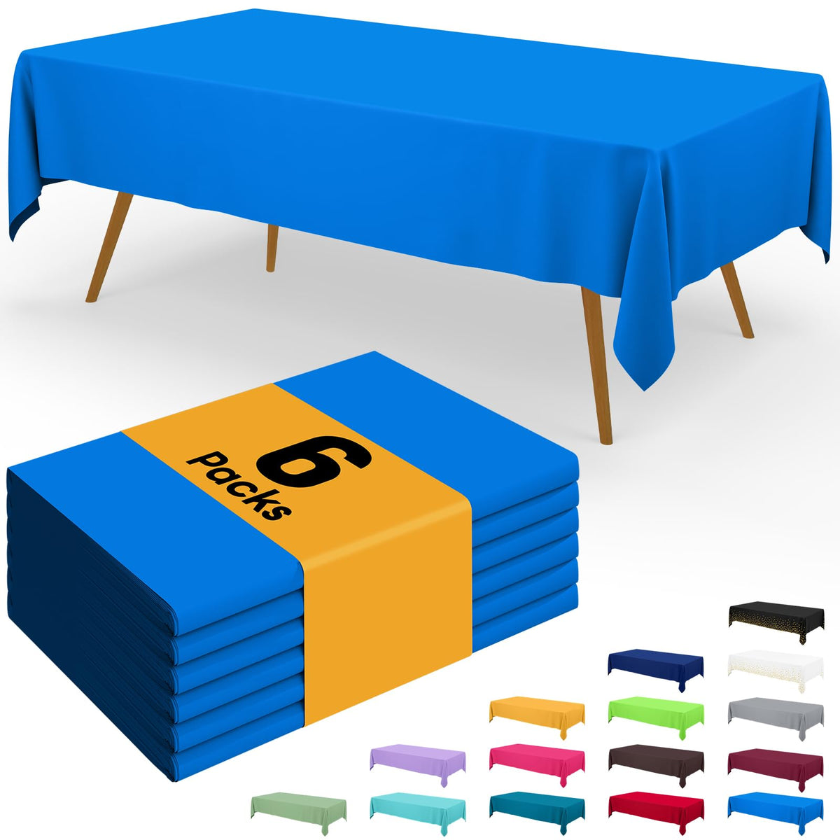 Smiry Plastic Disposable Waterproof Table Cloth - 54 x 108 Inch, 6 Packs