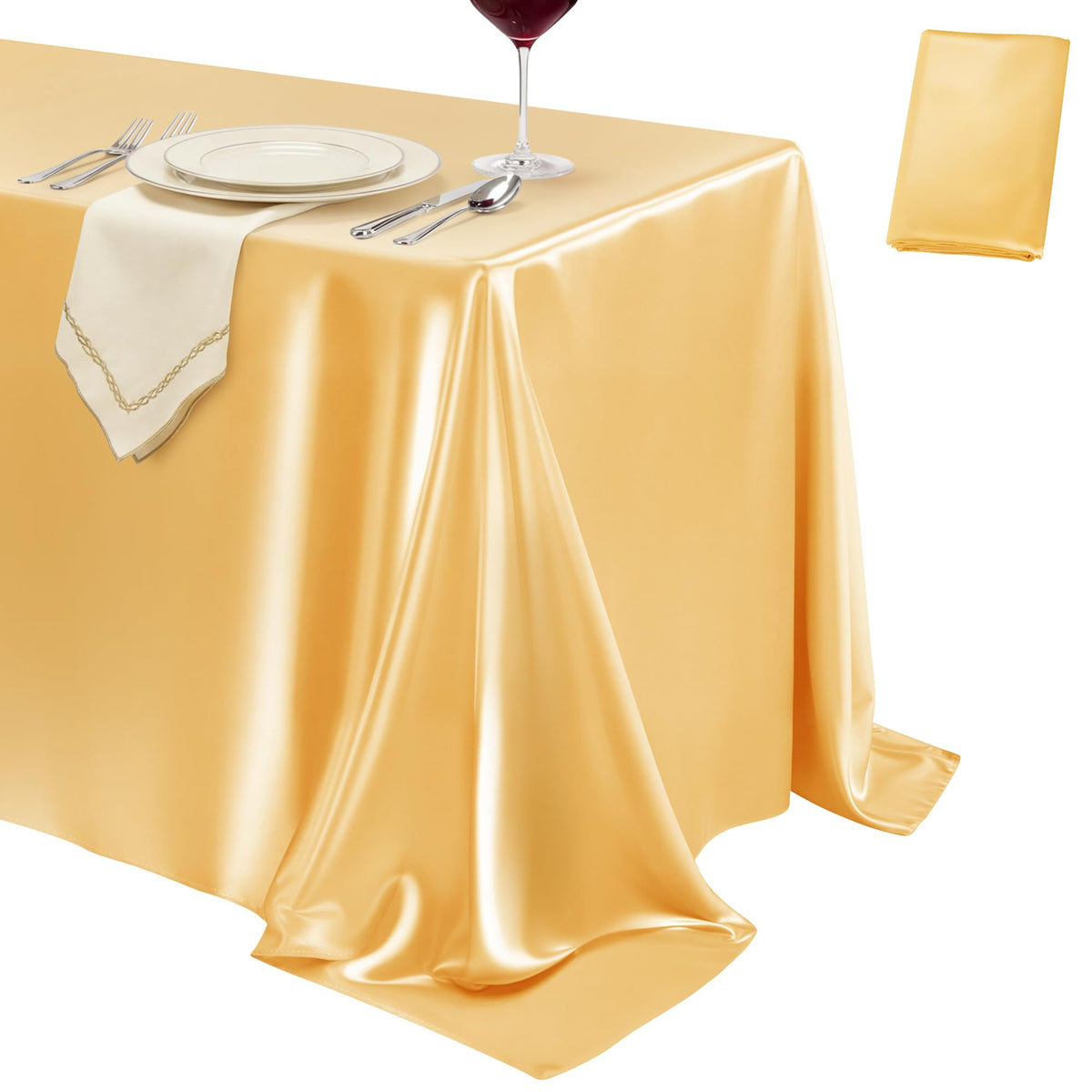 4 Pack Ivory Satin Tablecloth 58 x 102 Inch Overlay Seamless Design