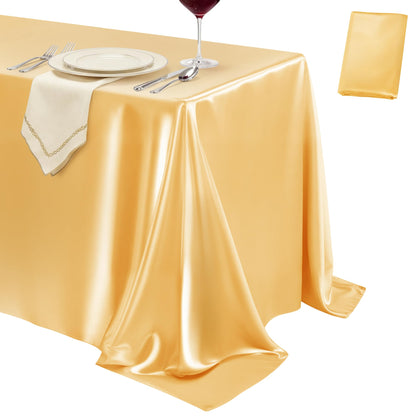 4 Pack Ivory Satin Tablecloth 58 x 102 Inch Overlay Seamless Design