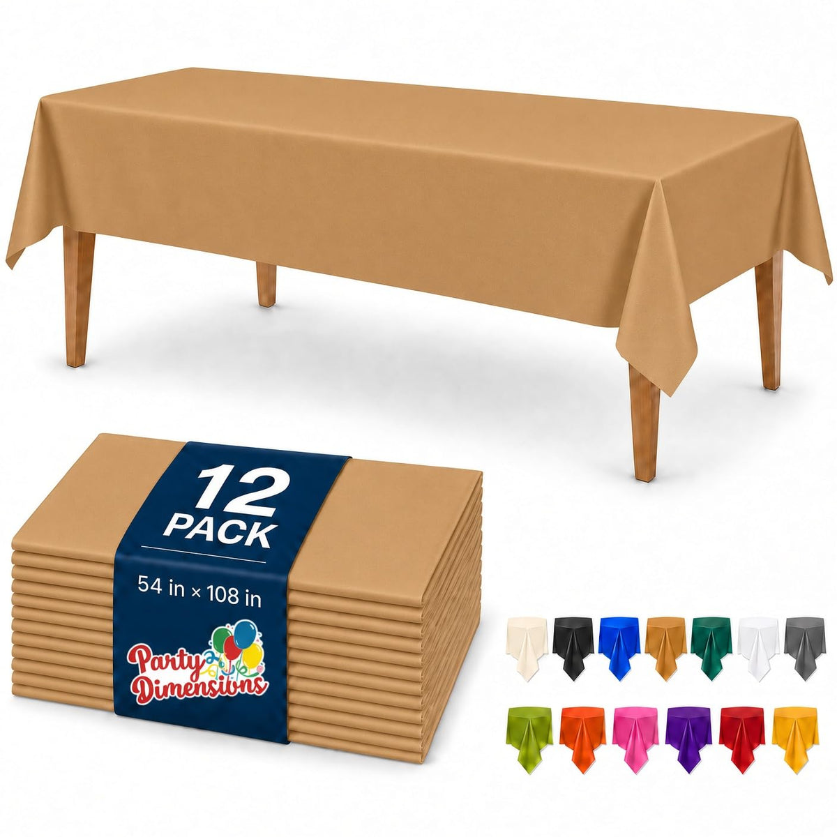 Party Dimensions White Disposable Plastic Tablecloth for Rectangle Tables (12 Pack) Table Cloths for Parties, Events & Weddings, Indoors Outdoors, 54 x 108 inches, Plastic Table Cover