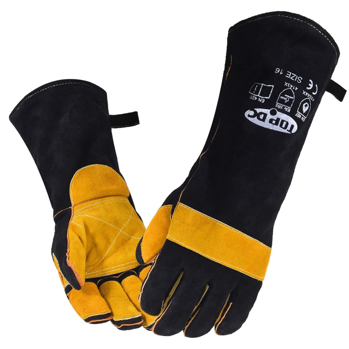 TOPDC 14Inch Welding Gloves 482°F Heat Resistant Leather for Fire Pit Grill