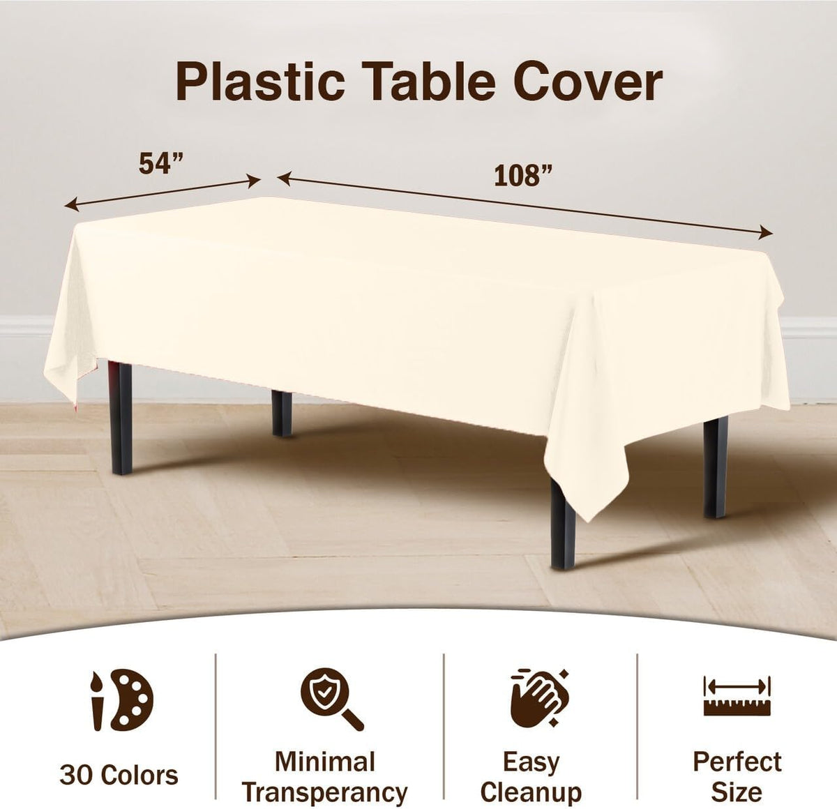 Exquisite Ivory Plastic Table Cloth Disposable 12 Pack, 54 x 108 Inch