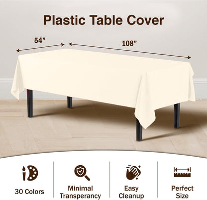 Exquisite Ivory Plastic Table Cloth Disposable 12 Pack, 54 x 108 Inch