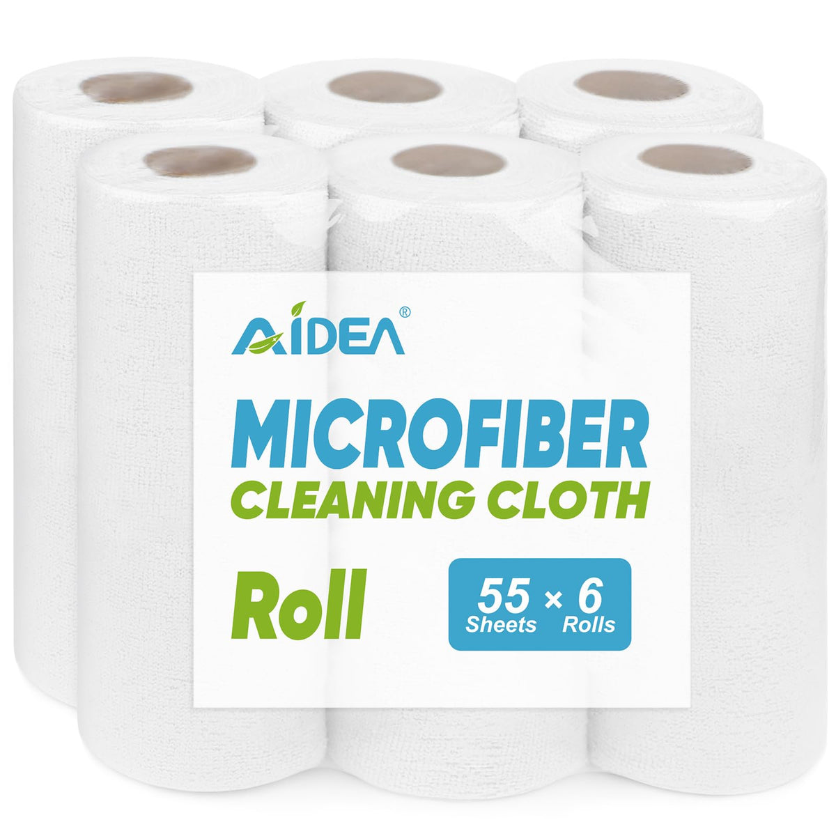 AIDEA Microfiber Cleaning Cloth Roll, Blue Shop Towels 55 Sheets 11×9"