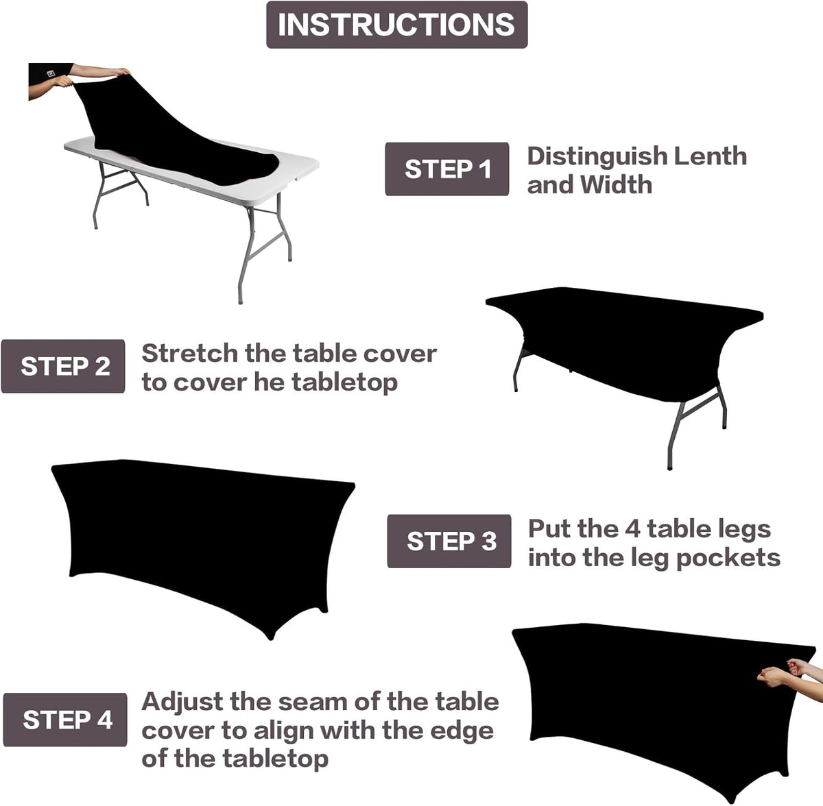 IVAPUPU 2 Pack 6FT Black Table Cloth for Rectangular Spandex Table Cover