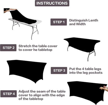 IVAPUPU 2 Pack 6FT Black Table Cloth for Rectangular Spandex Table Cover