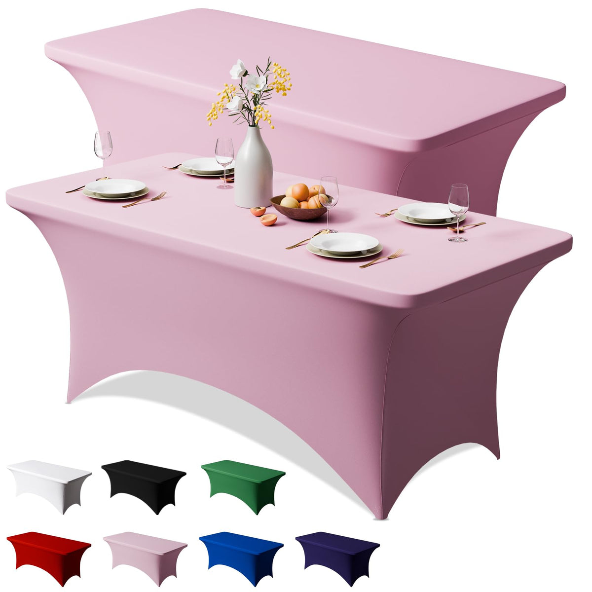 Trlyc 2 Pack 6FT Black Spandex Table Cloth 72 x 30 Inch