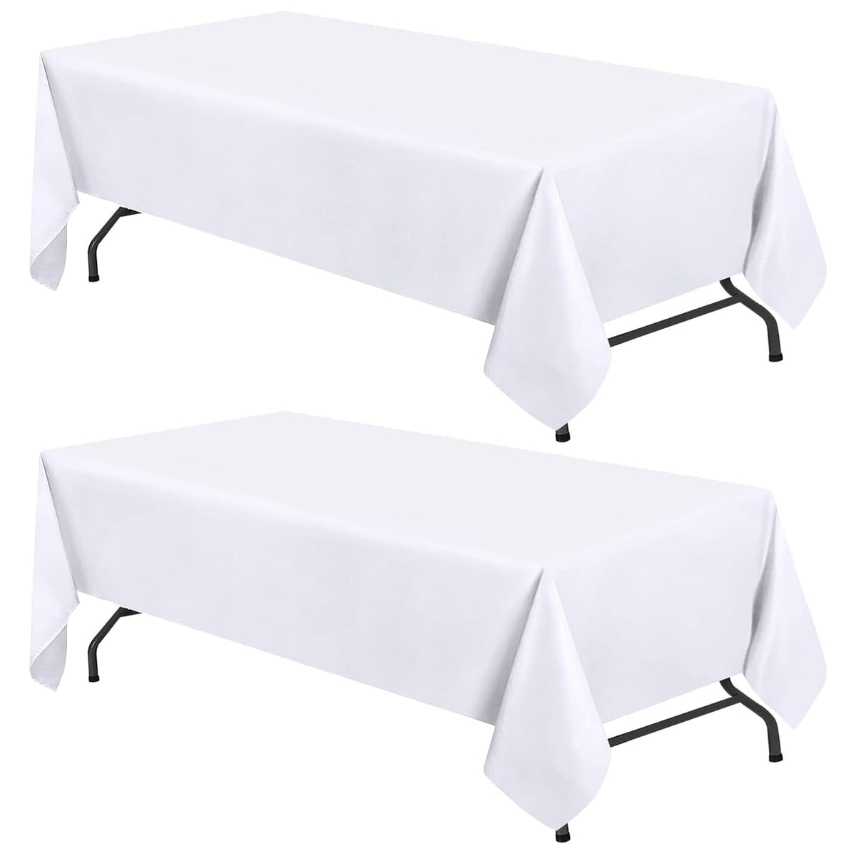 WEALUXE White Table Cloths for 6 Foot Folding Tables [6 Pack, 60x102 Inches] White Tablecloths Rectangular, Stain and Wrinkle Resistant Washable Linen Fabric Cloth