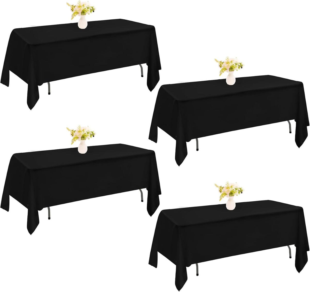 4 Pack Rectangle Tablecloth 60x102 Inch Black Washable Polyester Table Cover for Wedding Dining Table Buffet Parties Banquet Decoration（Black）