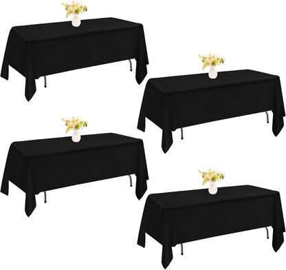4 Pack Rectangle Tablecloth 60x102 Inch Black Washable Polyester Table Cover for Wedding Dining Table Buffet Parties Banquet Decoration（Black）