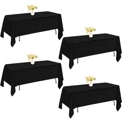 4 Pack Rectangle Tablecloth 60x102 Inch Black Washable Polyester Table Cover for Wedding Dining Table Buffet Parties Banquet Decoration（Black）