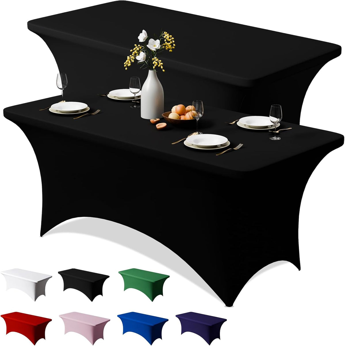 Trlyc 2 Pack 6FT Black Spandex Table Cloth 72 x 30 Inch