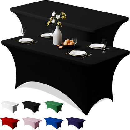 Trlyc 2 Pack 6FT Black Spandex Table Cloth 72 x 30 Inch