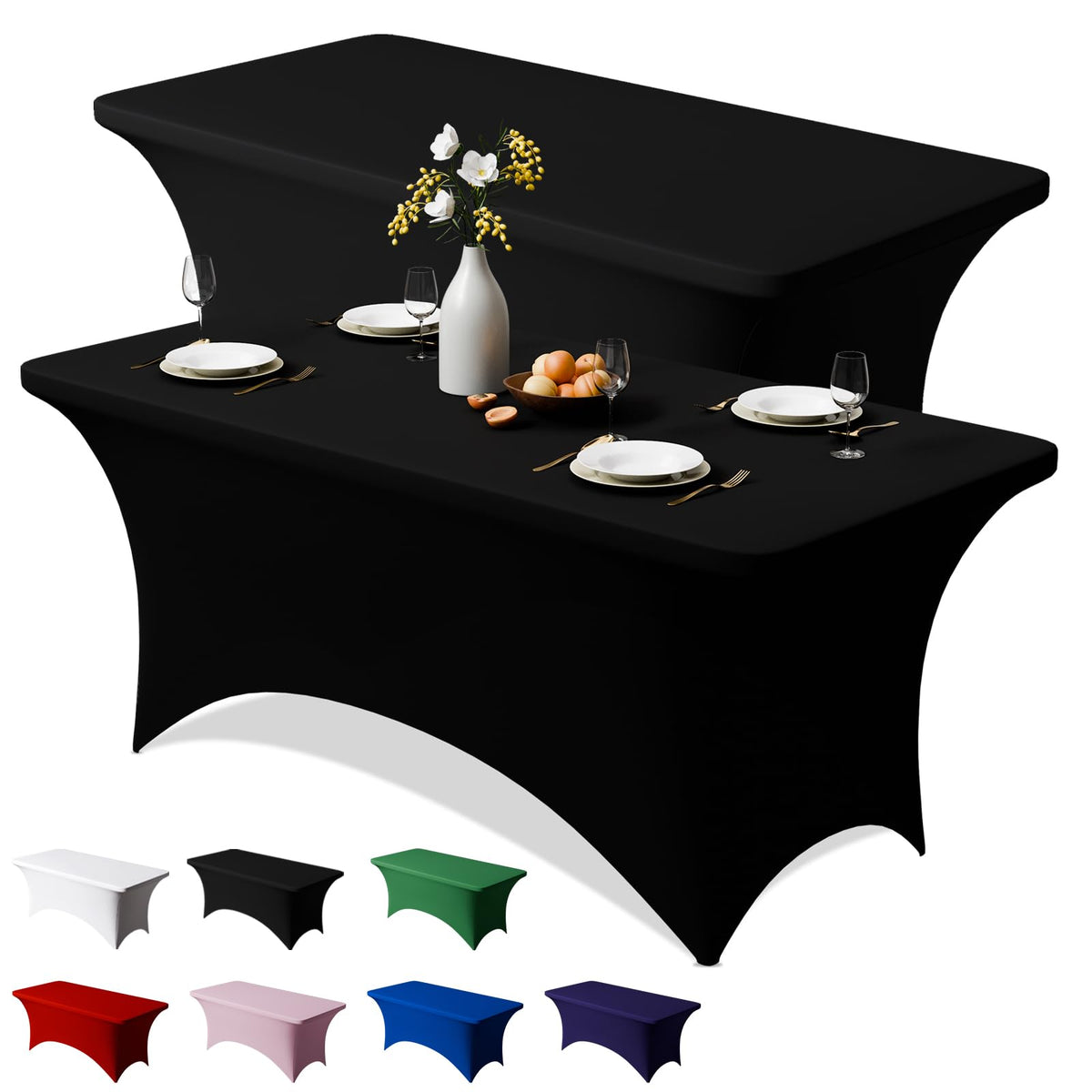 Trlyc 2 Pack 6FT Black Spandex Table Cloth 72 x 30 Inch