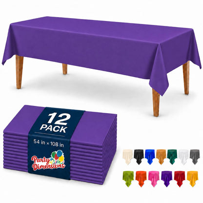 Party Dimensions White Disposable Plastic Tablecloth for Rectangle Tables (12 Pack) Table Cloths for Parties, Events & Weddings, Indoors Outdoors, 54 x 108 inches, Plastic Table Cover