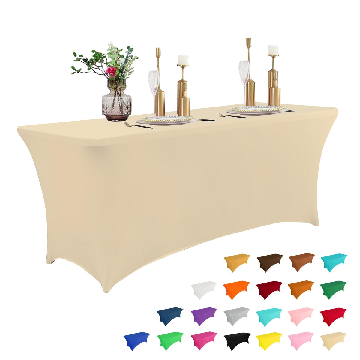 IVAPUPU 2 Pack 6FT Black Table Cloth for Rectangular Spandex Table Cover