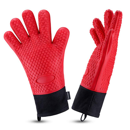 Comsmart BBQ Gloves, Heat Resistant Silicone Grilling Gloves, Long Waterproof BBQ Kitchen Oven Mitts with Inner Cotton Layer for Barbecue, Cooking, Baking, Smoker(Black)