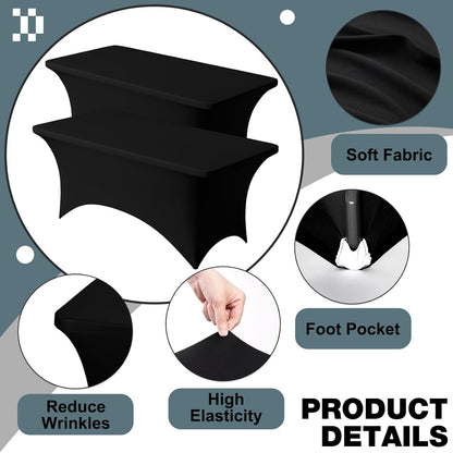 Trlyc 2 Pack 6FT Black Spandex Table Cloth 72 x 30 Inch