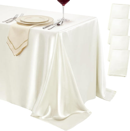 4 Pack Ivory Satin Tablecloth 58 x 102 Inch Overlay Seamless Design