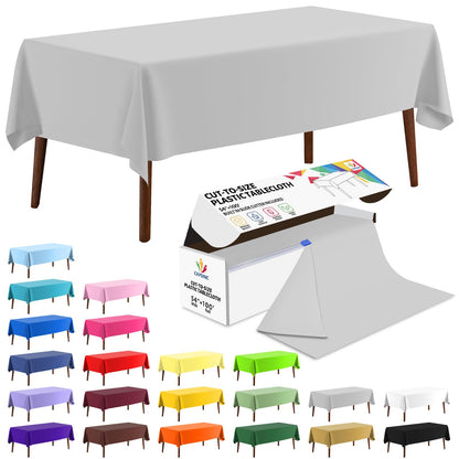 CXPSINC White Plastic Table Cloth Disposable Tablecloth Roll 54 Inch X 300 Feet Plastic Table Cover Roll with Slide Cutter for Picnics, Parties, Banquet, Birthdays, Weddings