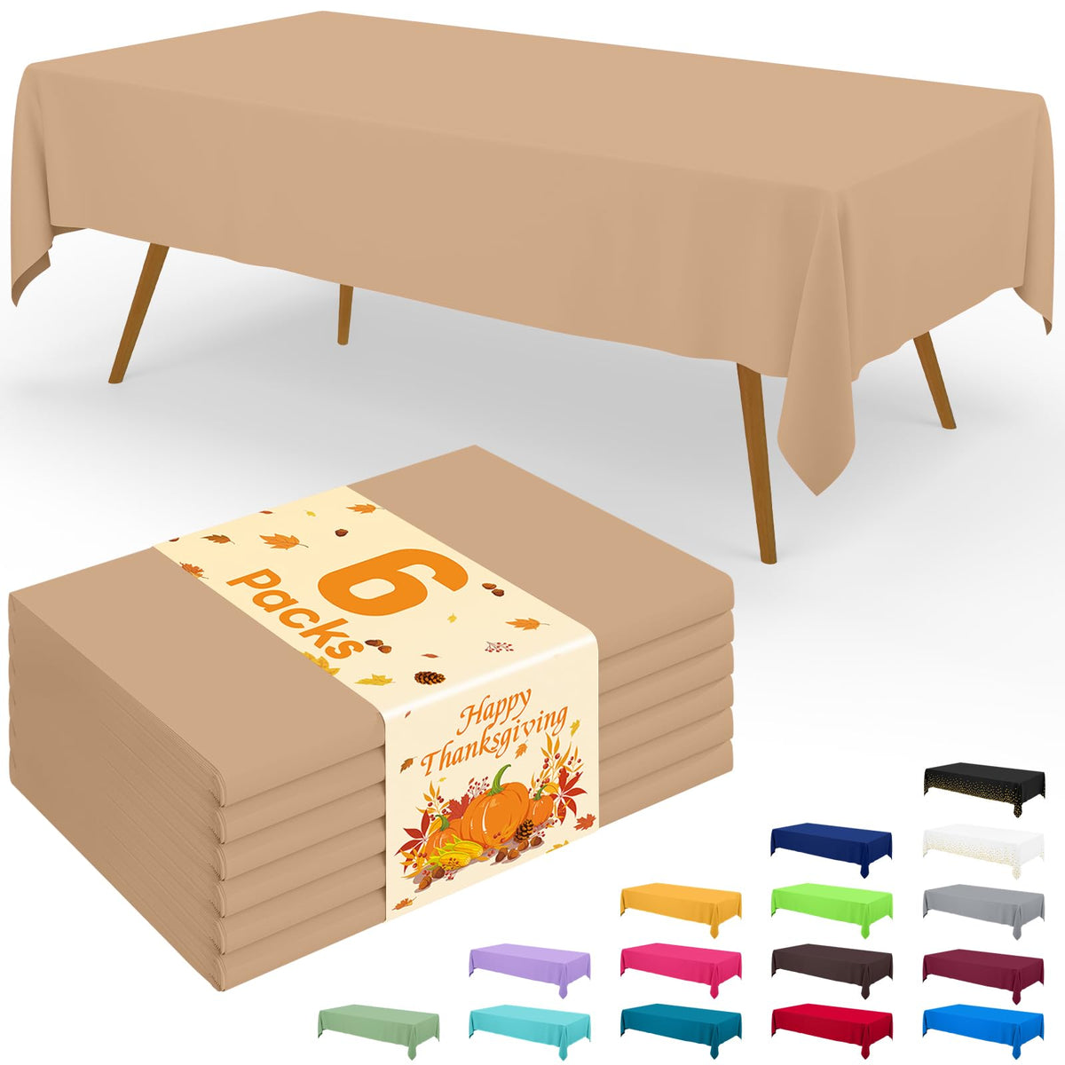 Smiry Plastic Disposable Waterproof Table Cloth - 54 x 108 Inch, 6 Packs