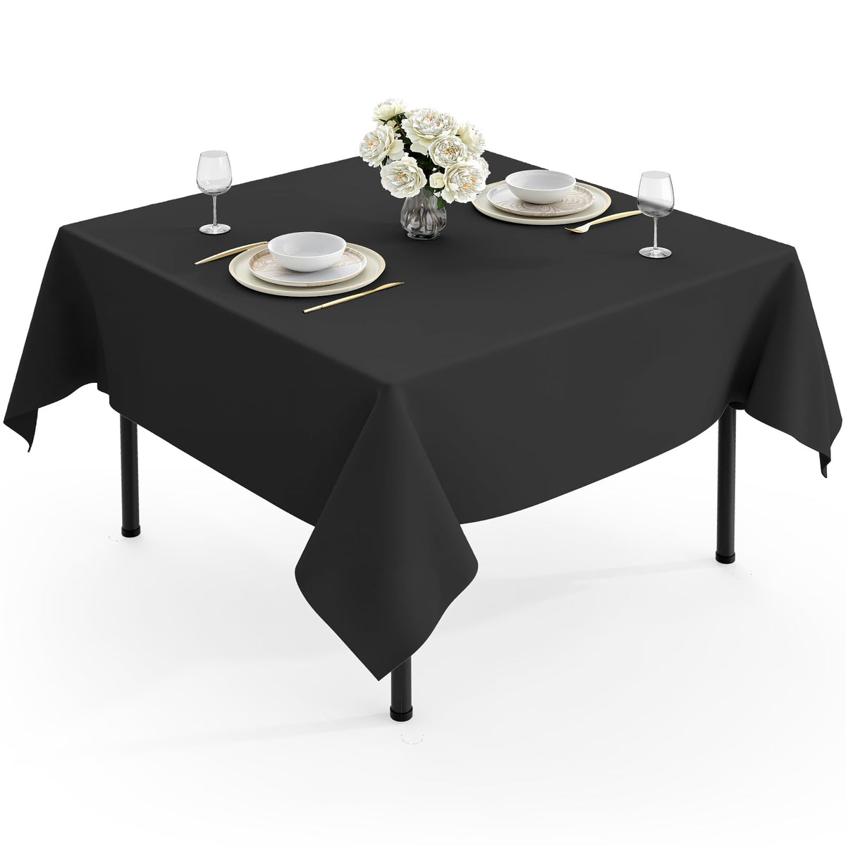 Pureegg Polyester Tablecloth 60" x 84" Reusable & Washable 1 Pack Black