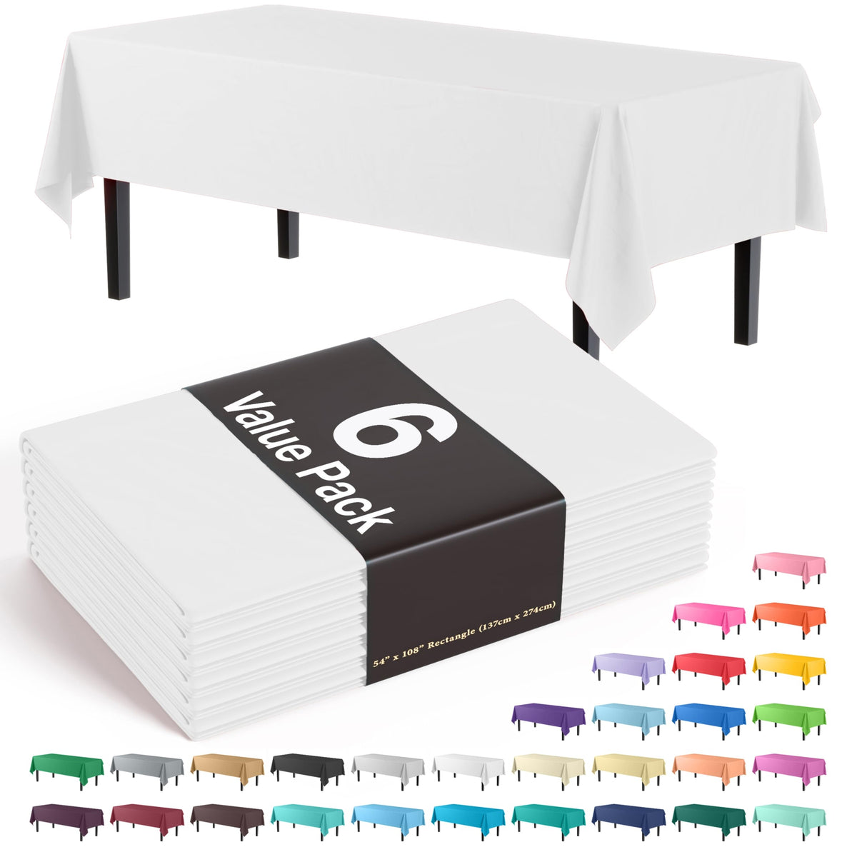 Exquisite Navy Plastic Table Cloth Disposable 6 Pack - 54 x 108 Inch Rectangle Tablecloth for 6 Foot Tables - Waterproof Table Cover for Party Wedding Birthday Graduation BBQ Catering