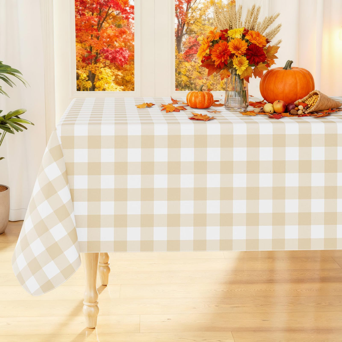Smiry Fall Tablecloth, Flannel Backed Vinyl Table Cloth, 60"x84"