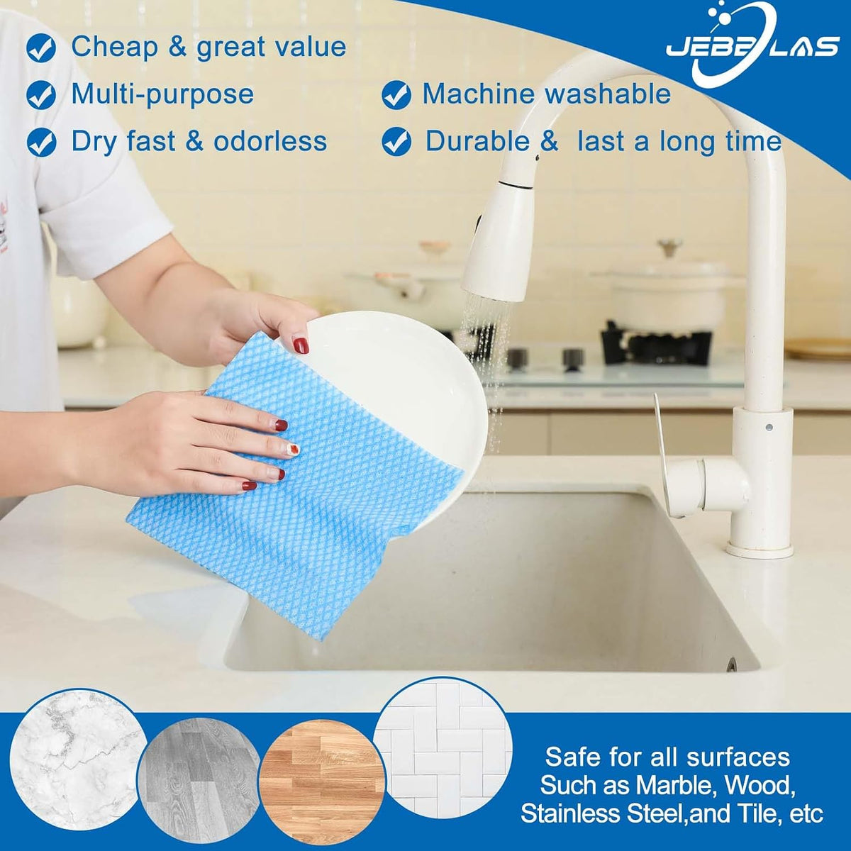 JEBBLAS Disposable Cleaning Towels and Dish Cloths, Reusable Towels,Handy Cleaning Wipes, 50 Count/Pack,Blue