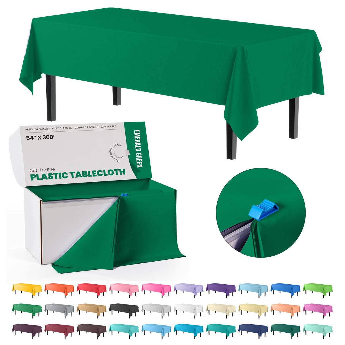 Exquisite Red 54x300in Plastic Disposable Tablecloth Roll with Built-in Cutter - 36 Rectangle Table Covers in a Box