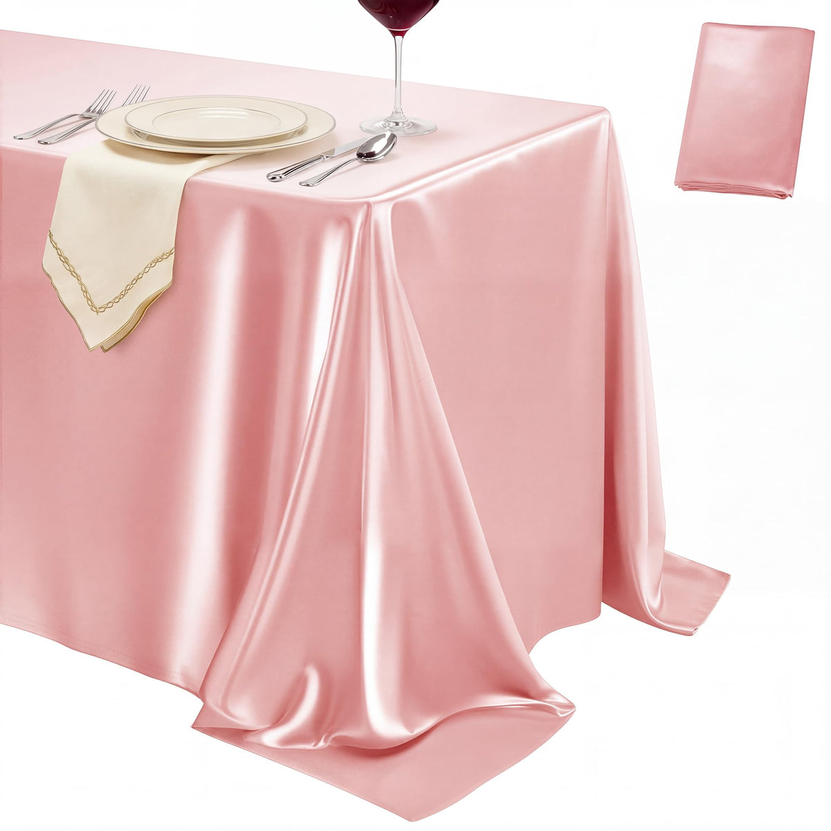 4 Pack Ivory Satin Tablecloth 58 x 102 Inch Overlay Seamless Design