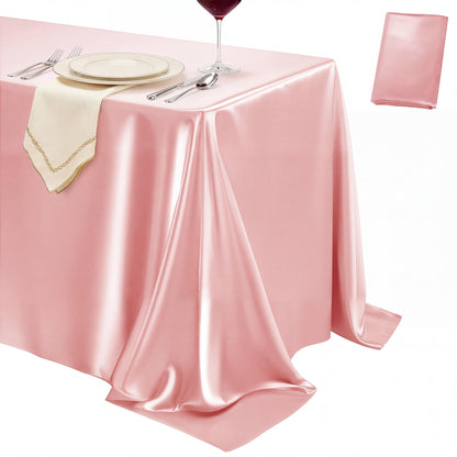 4 Pack Ivory Satin Tablecloth 58 x 102 Inch Overlay Seamless Design